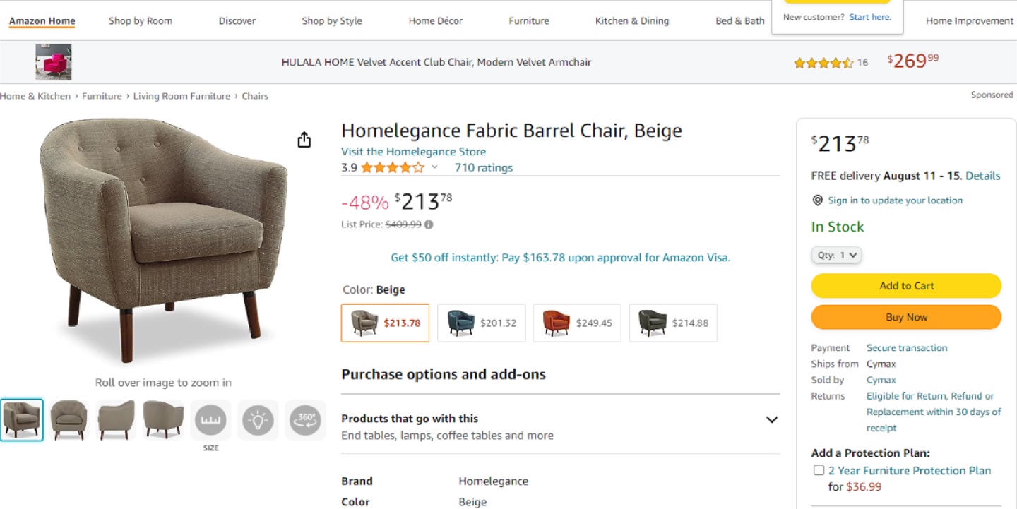 Homelegance Fabric Barrel Chair, Beige - photo 2