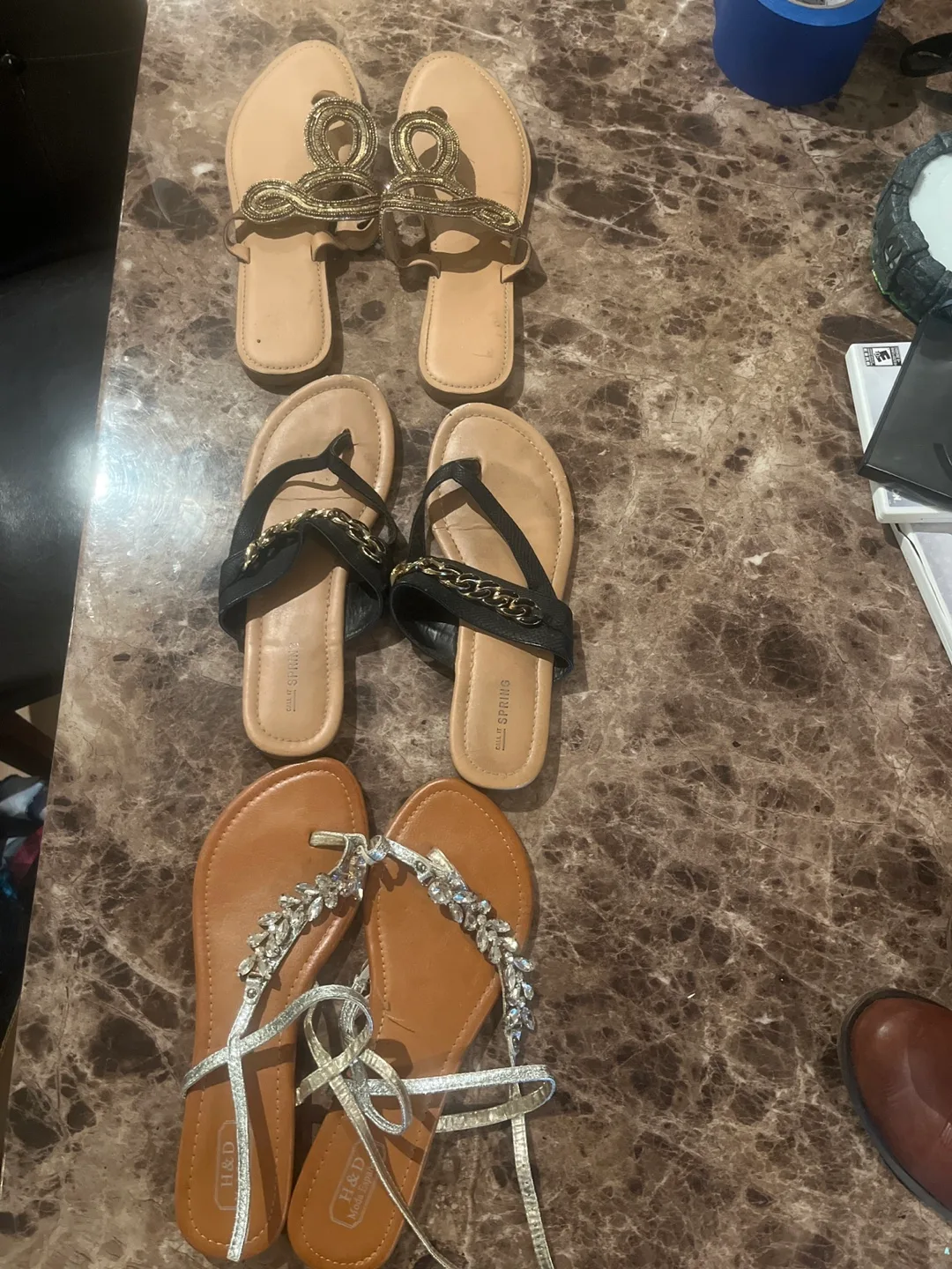 Call It Spring & H&D Sandals  LA SIZE 10 Flats with Bling thumbnail