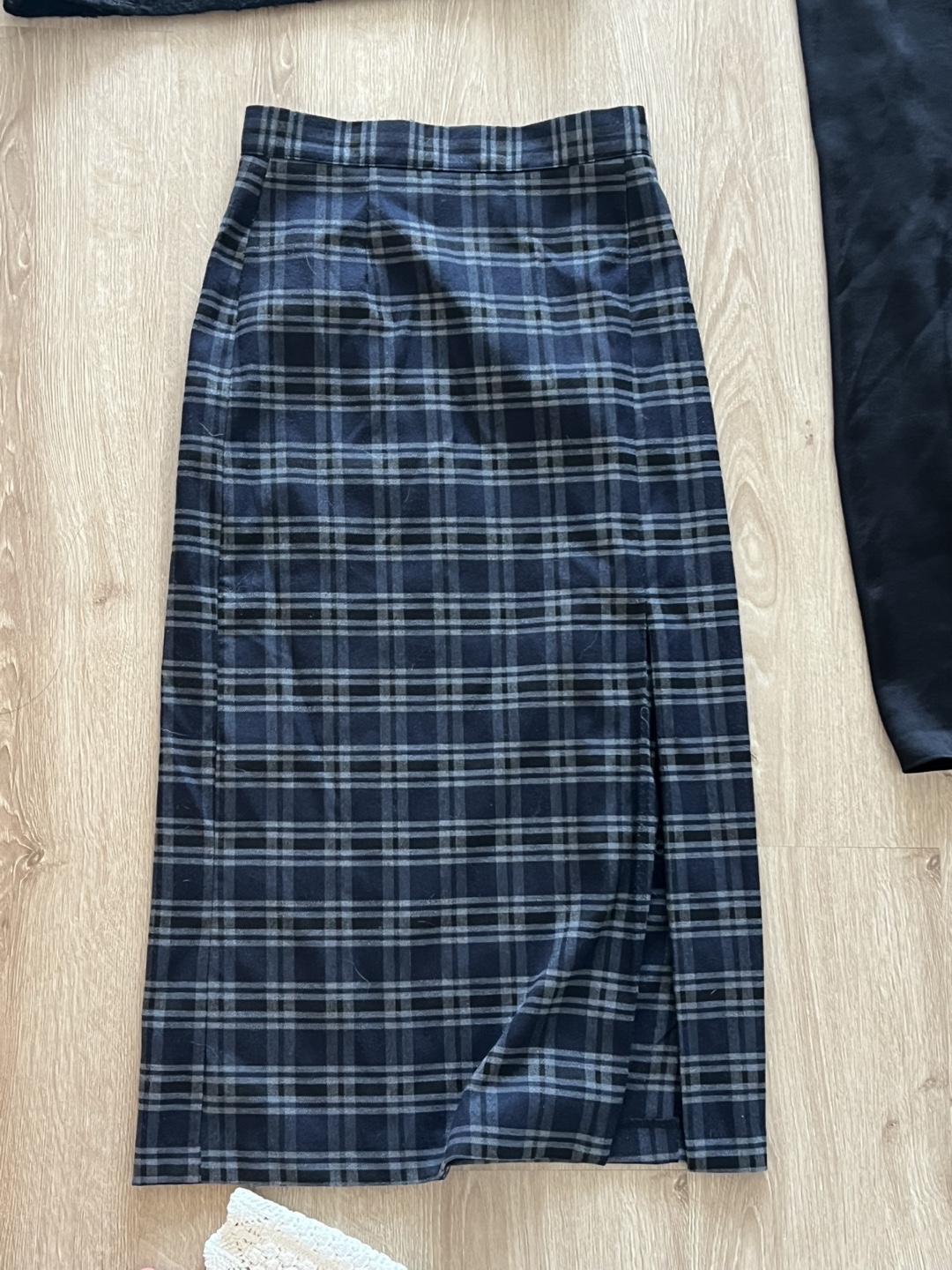 Plaid Midi Skirt - Blue/Black