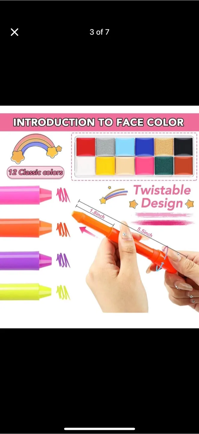 Face Paint Kit - 12 Classic Colors, Stencils, Brushes image indicator(3)