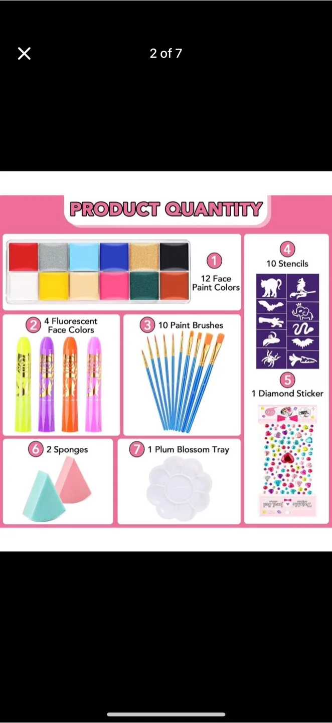 Face Paint Kit - 12 Classic Colors, Stencils, Brushes image indicator(2)