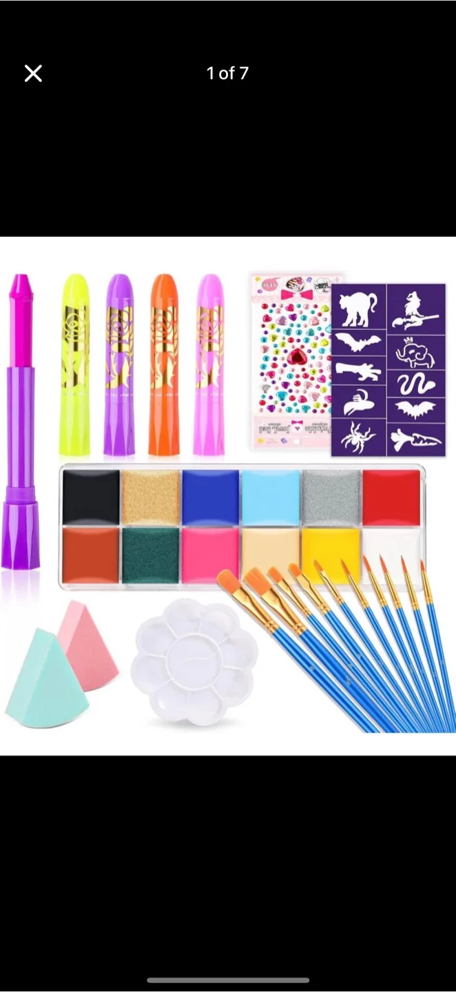 Face Paint Kit - 12 Classic Colors, Stencils, Brushes thumbnail