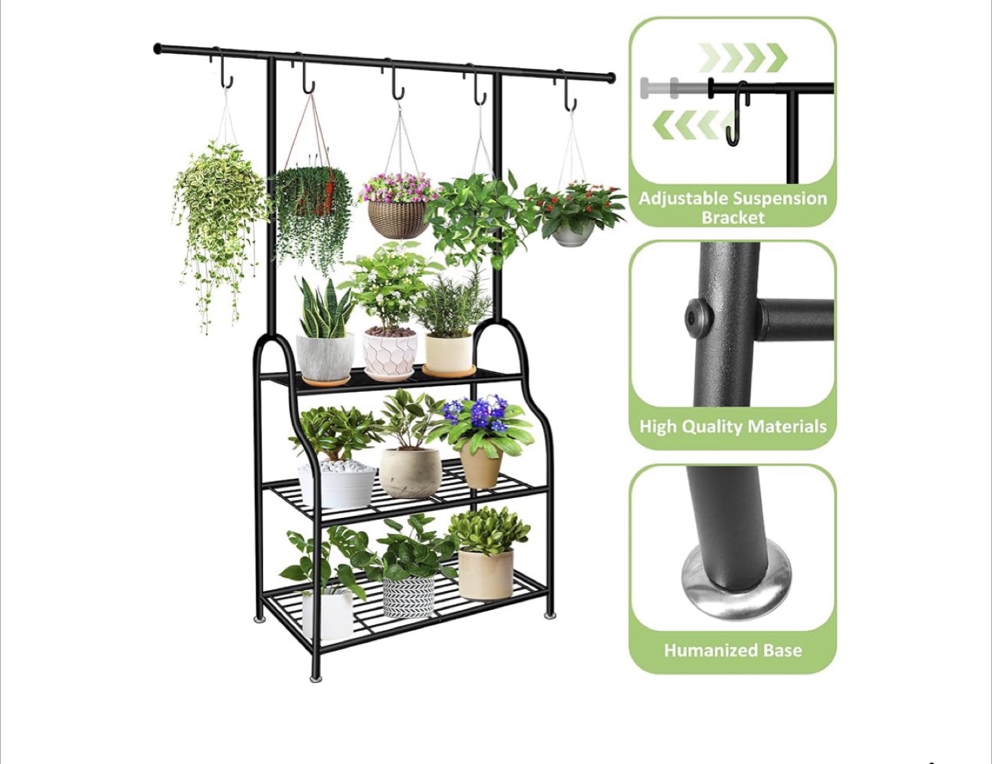 Black Metal Plant Stand with Hanging Rod