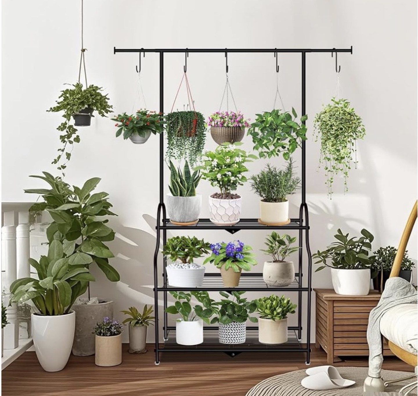 Black Metal Plant Stand with Hanging Rod - photo 3
