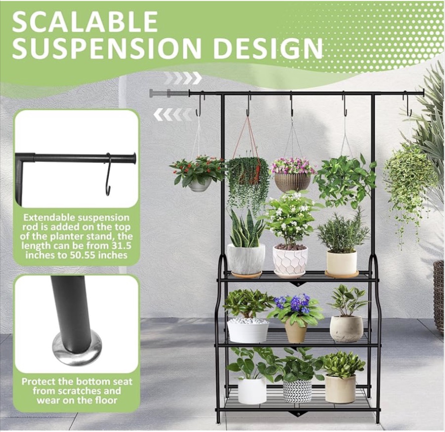 Black Metal Plant Stand with Hanging Rod - photo 5