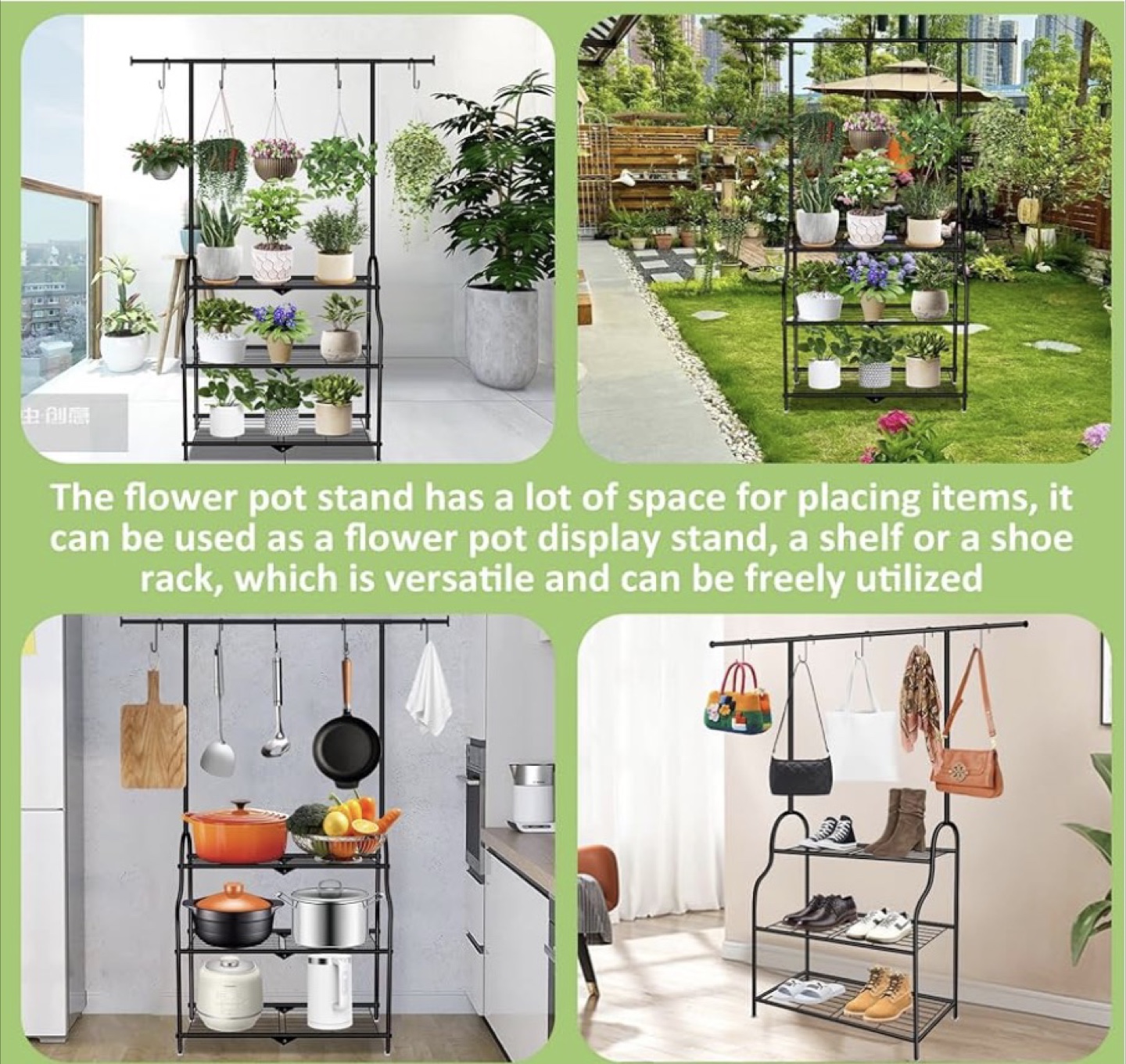 Black Metal Plant Stand with Hanging Rod - photo 4