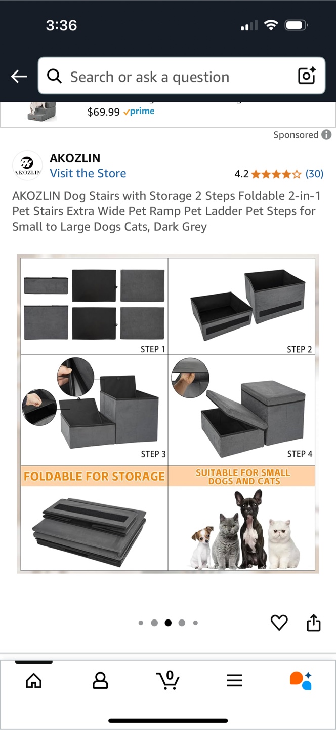 2-Step Foldable Dog Stairs - Dark Grey - photo 5