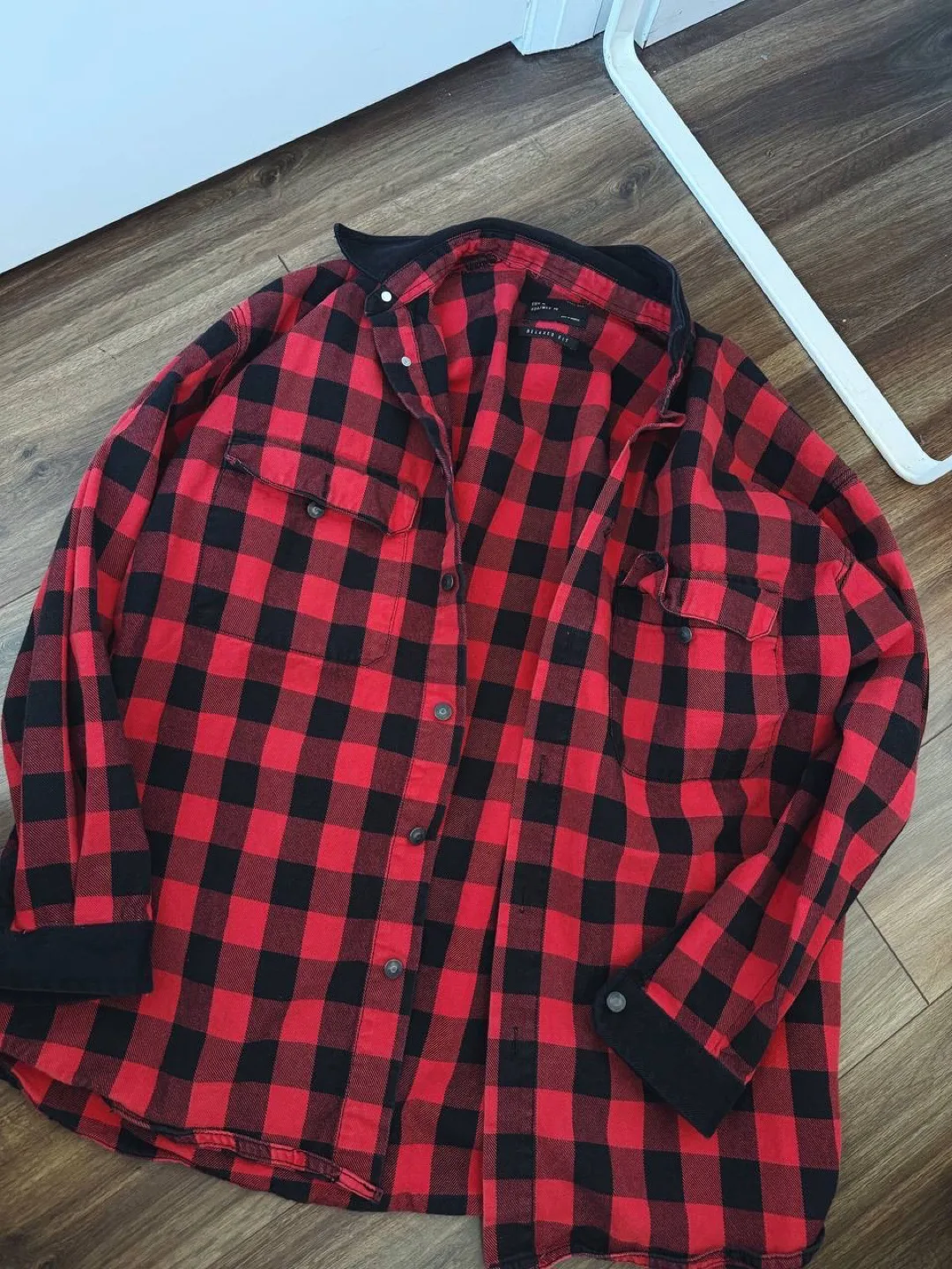 Zara Red and Black Flannel Shirt - Size M thumbnail