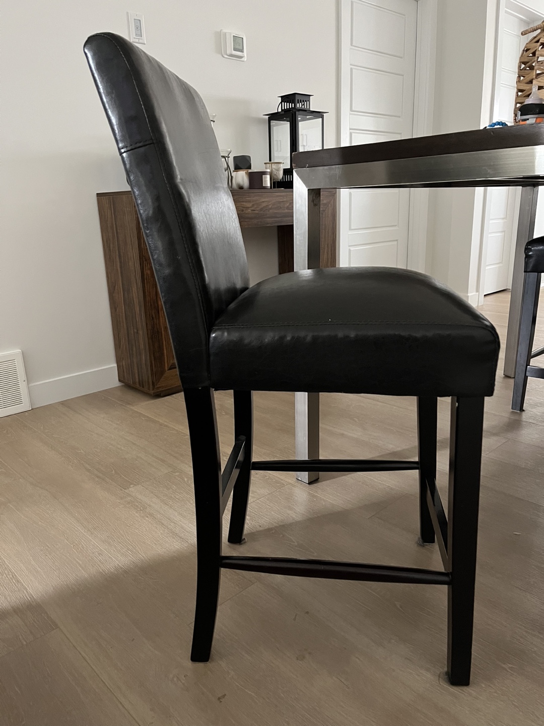 4 Black Leather Bar Stools
