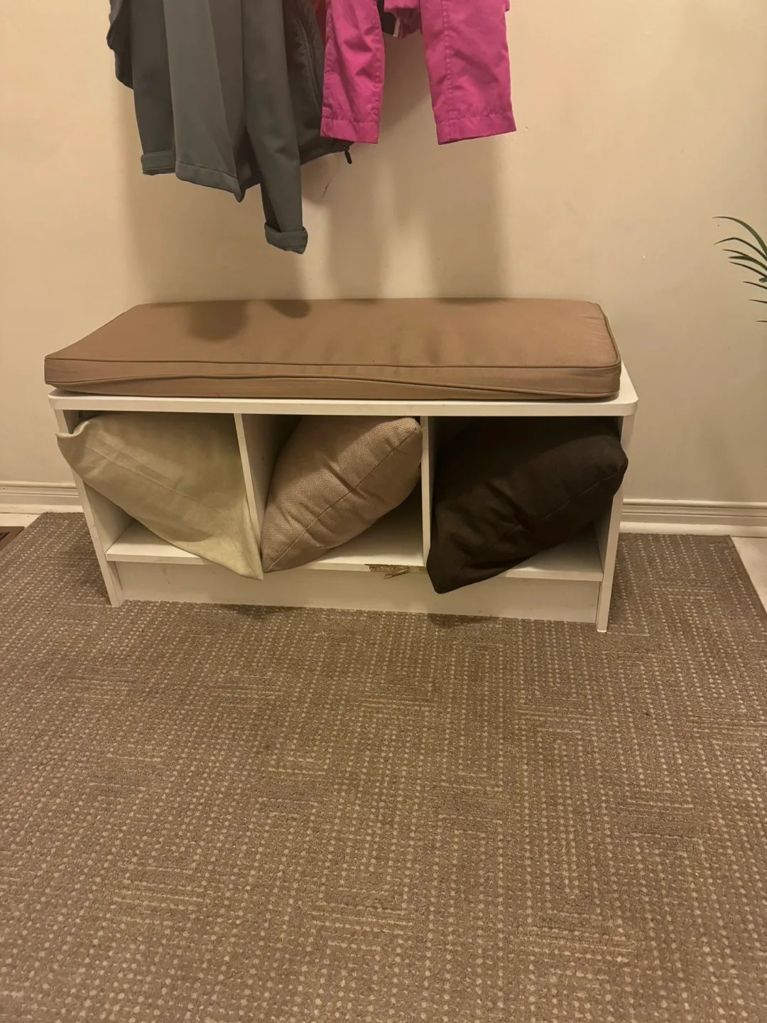 Storage Bench with Cushion & 3 Pillows and carpet thumbnail