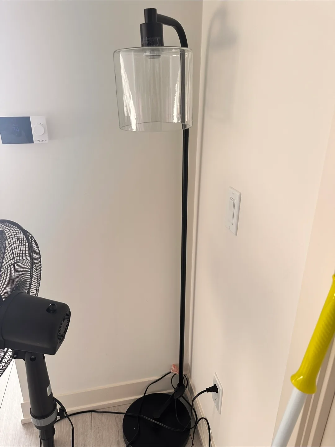 Black Floor Lamp - 58" Height with glass lampshade thumbnail