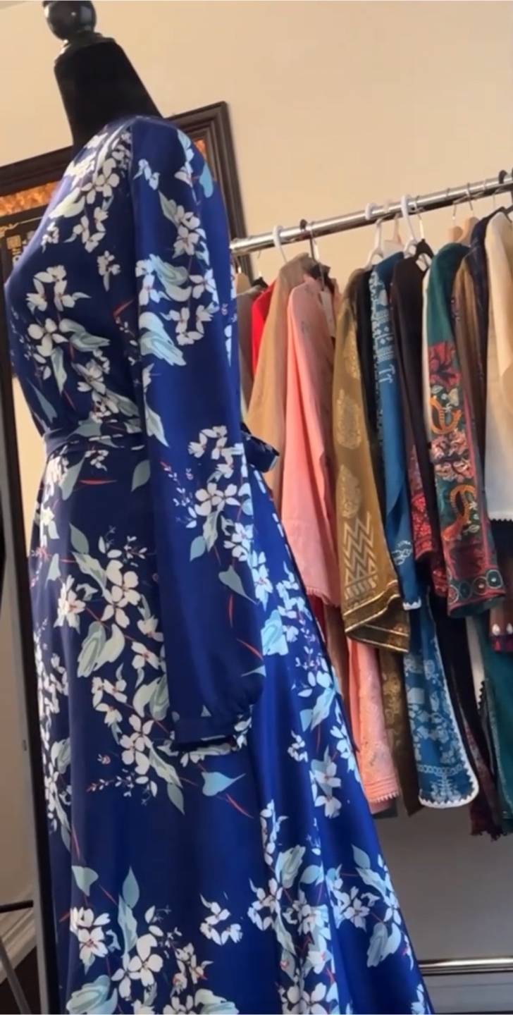 Floral Print Long Sleeve Dress - Blue - photo 4