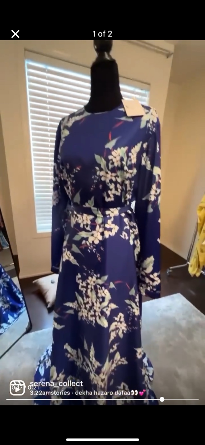 Floral Print Long Sleeve Dress - Blue