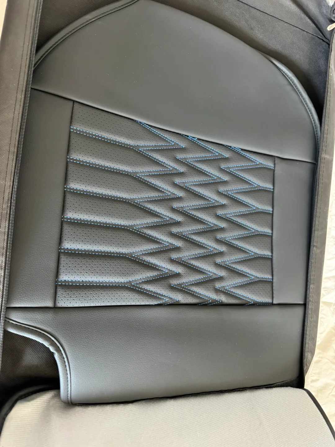 Brand New Leather Front Car Seat Covers Black w Blue Stitching thumbnail