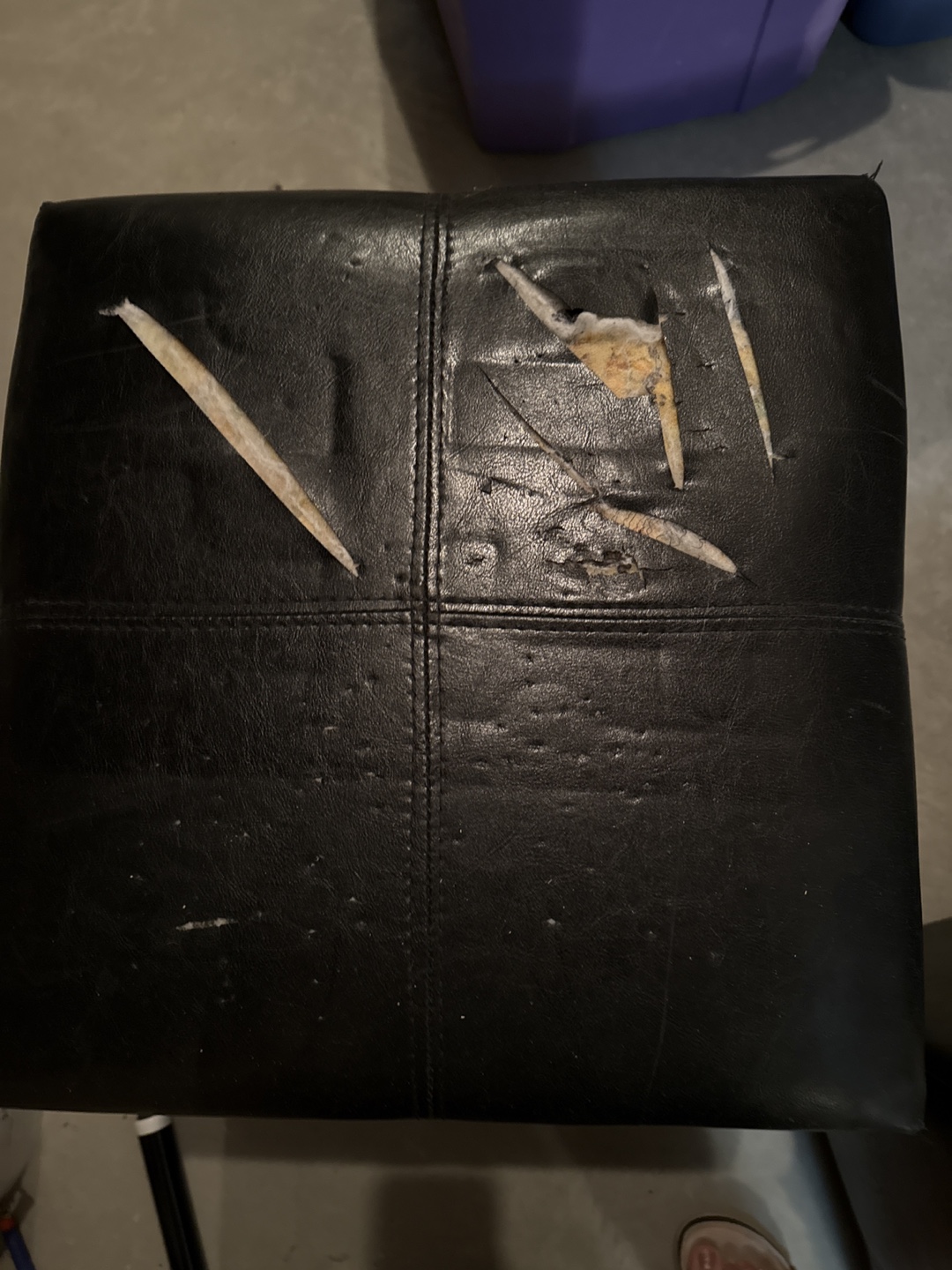 Black Faux Leather Storage Ottoman - Damaged - photo 4