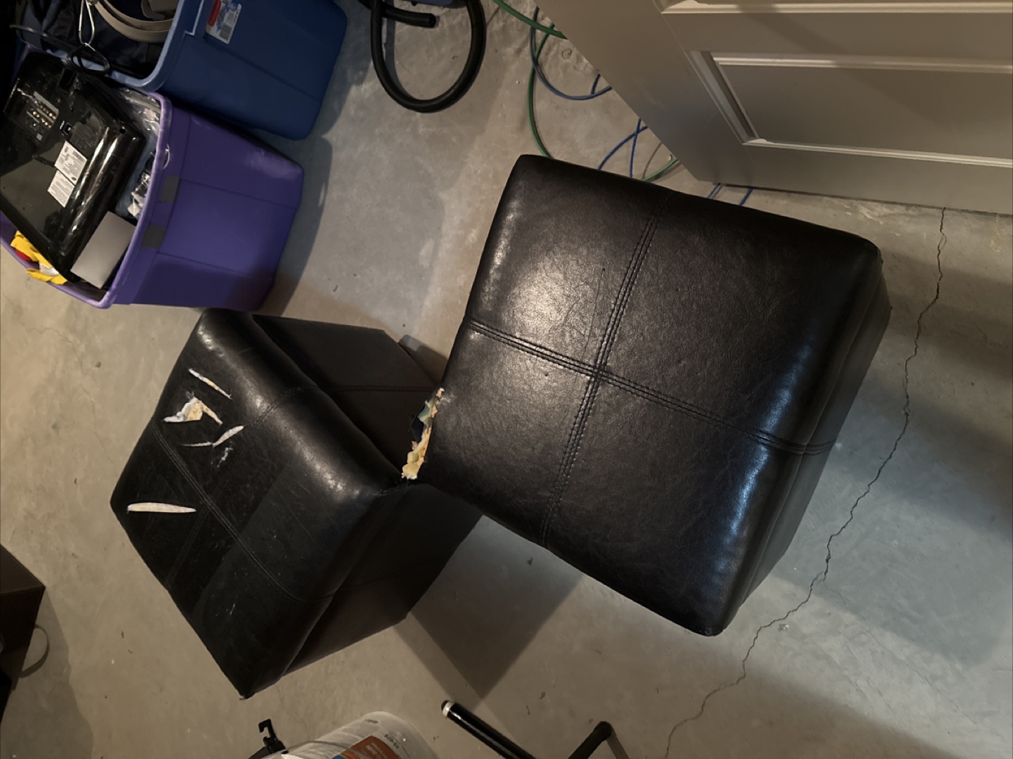 Black Faux Leather Storage Ottoman - Damaged - photo 2