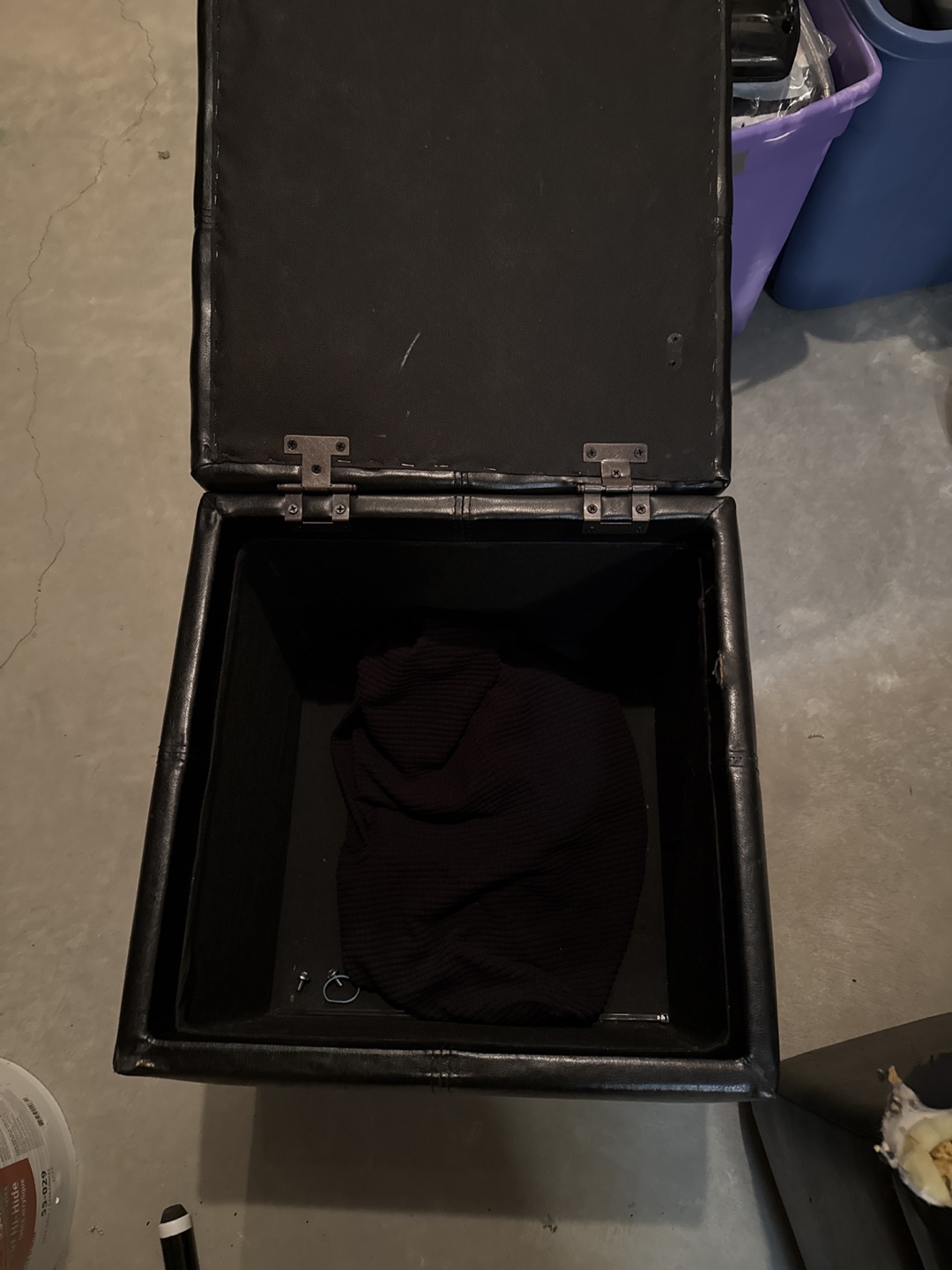 Black Faux Leather Storage Ottoman - Damaged - photo 5