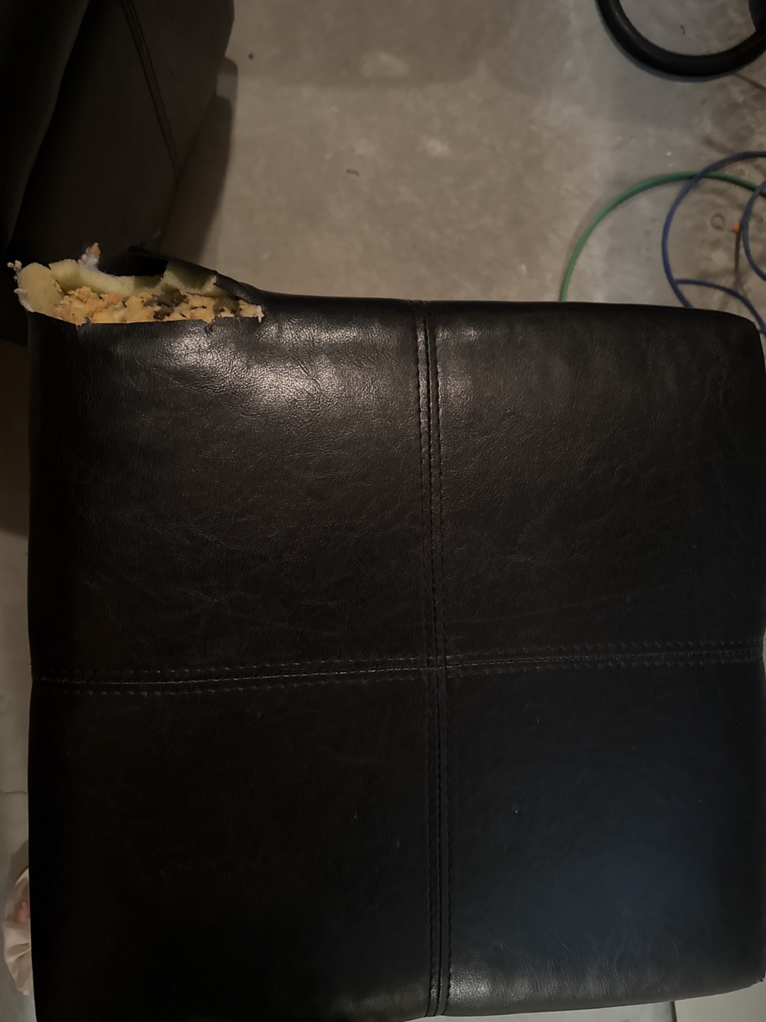 Black Faux Leather Storage Ottoman - Damaged - photo 3