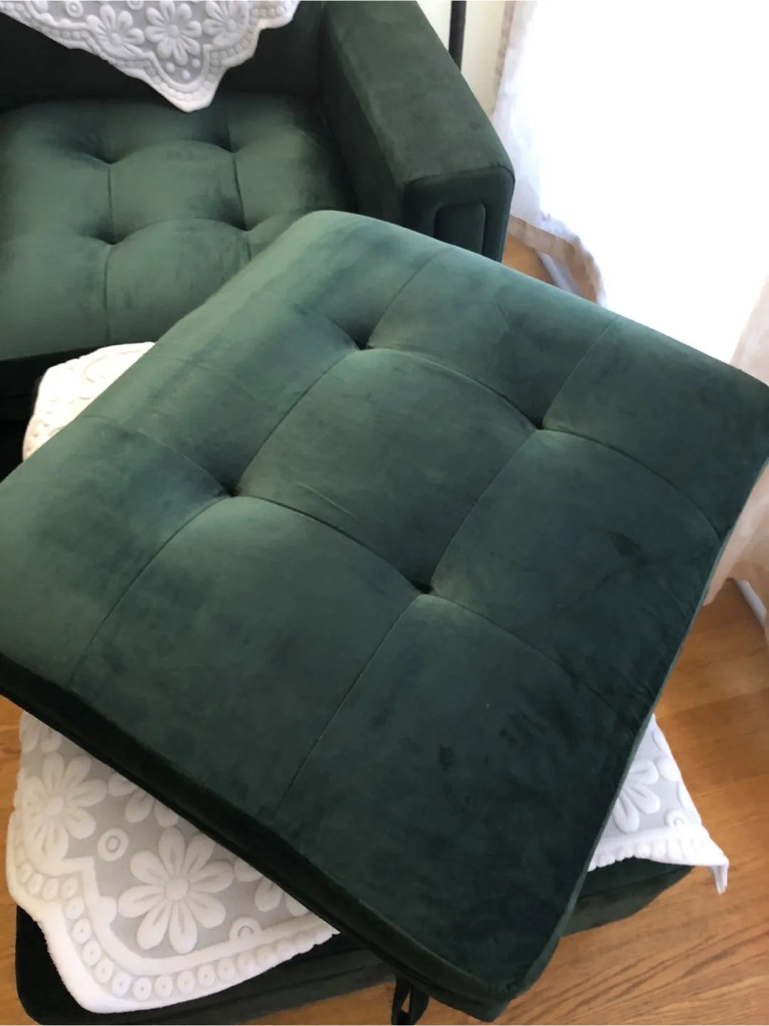 Moving sale-Green Sectional Sofa-Sleeper with Ottoman thumbnail