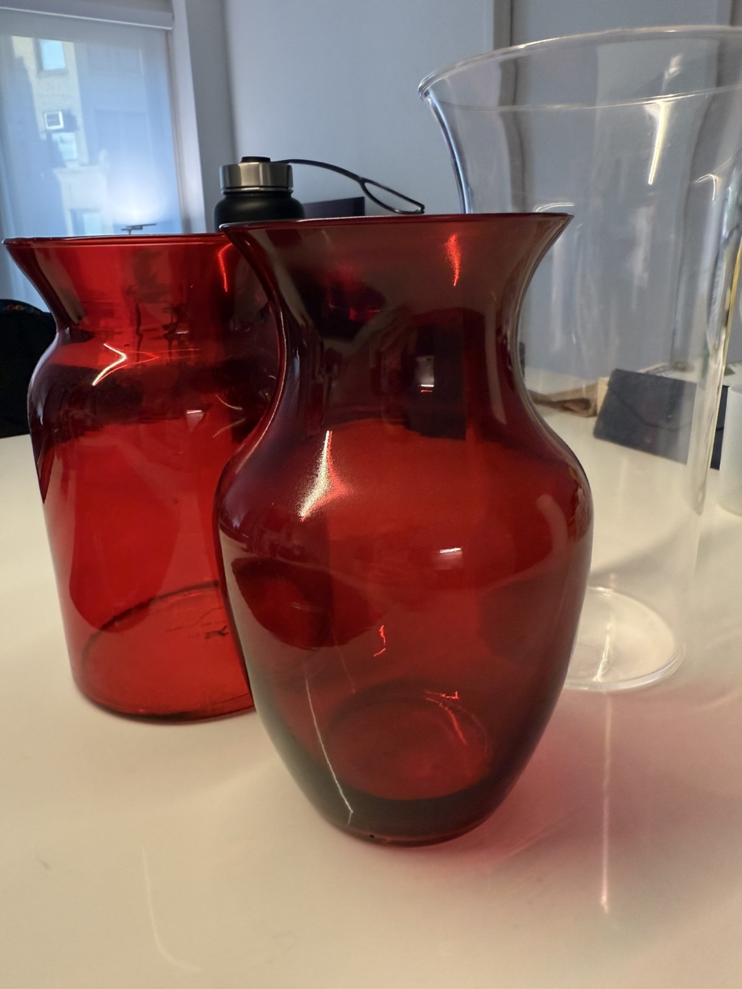 Red and Clear Glass Vases