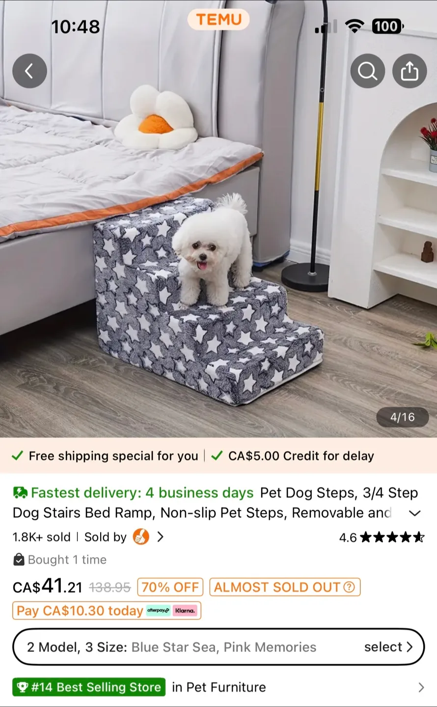 Pet Stairs - 3/4 Steps Dog/Cat Bed Ramp image indicator(3)