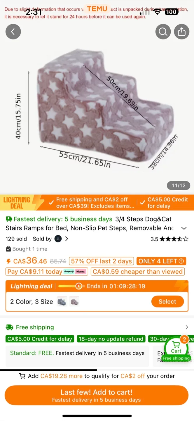 Pet Stairs - 3/4 Steps Dog/Cat Bed Ramp image indicator(4)