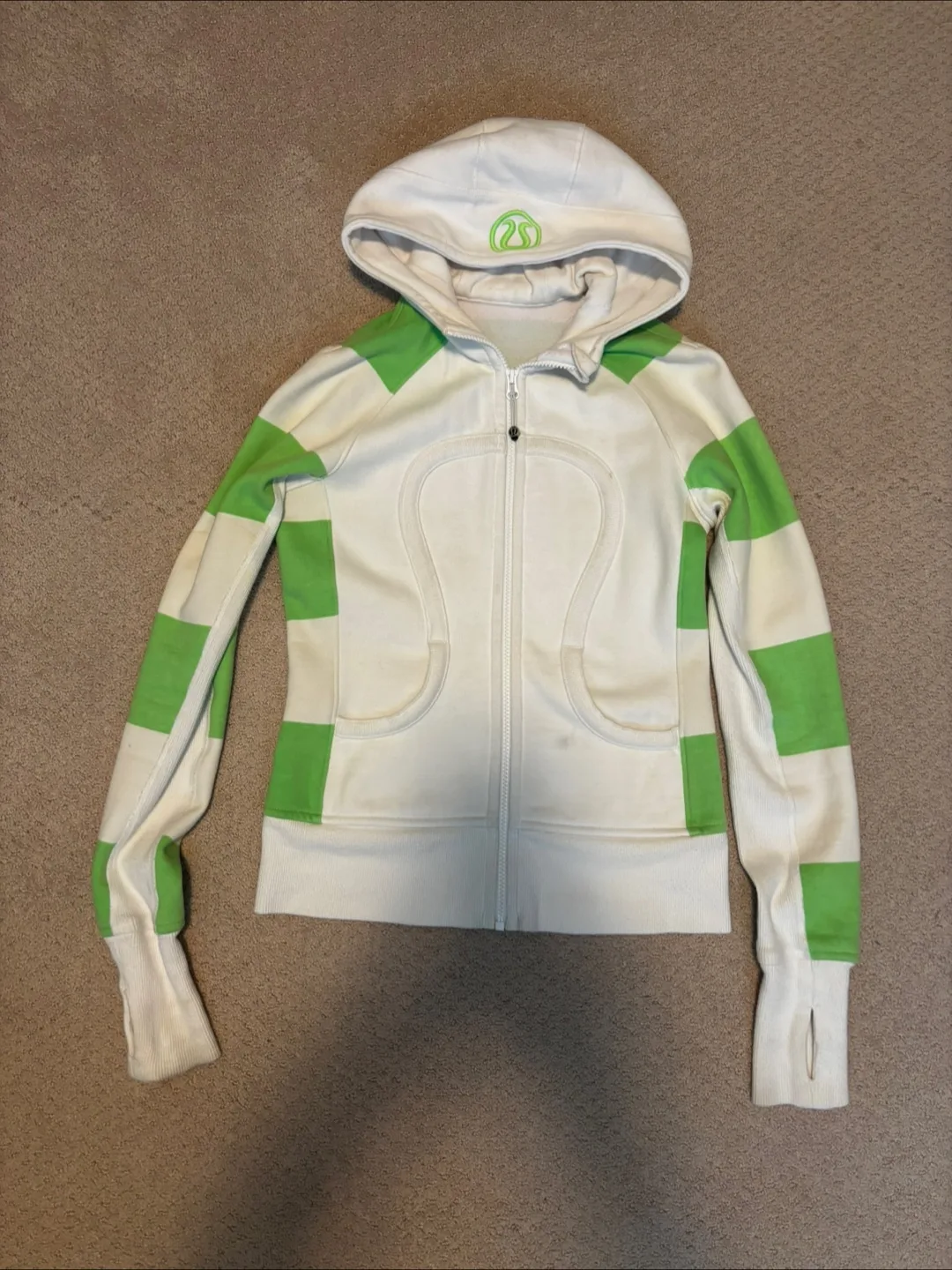 Lululemon White & Green Striped Hoodie thumbnail