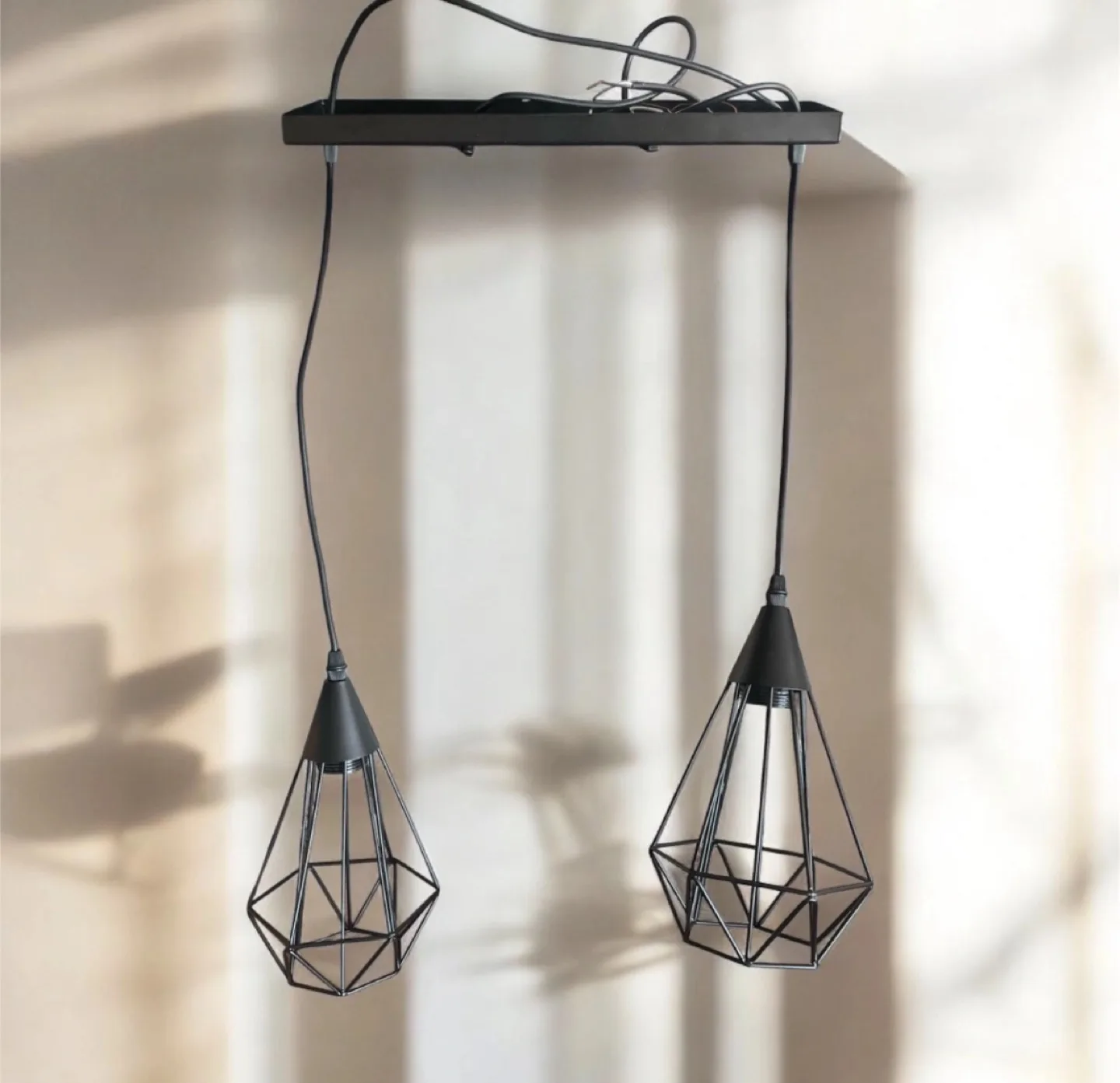 🇨🇦 🍁New Modern Black Wire Pendant Light - Two Lights thumbnail