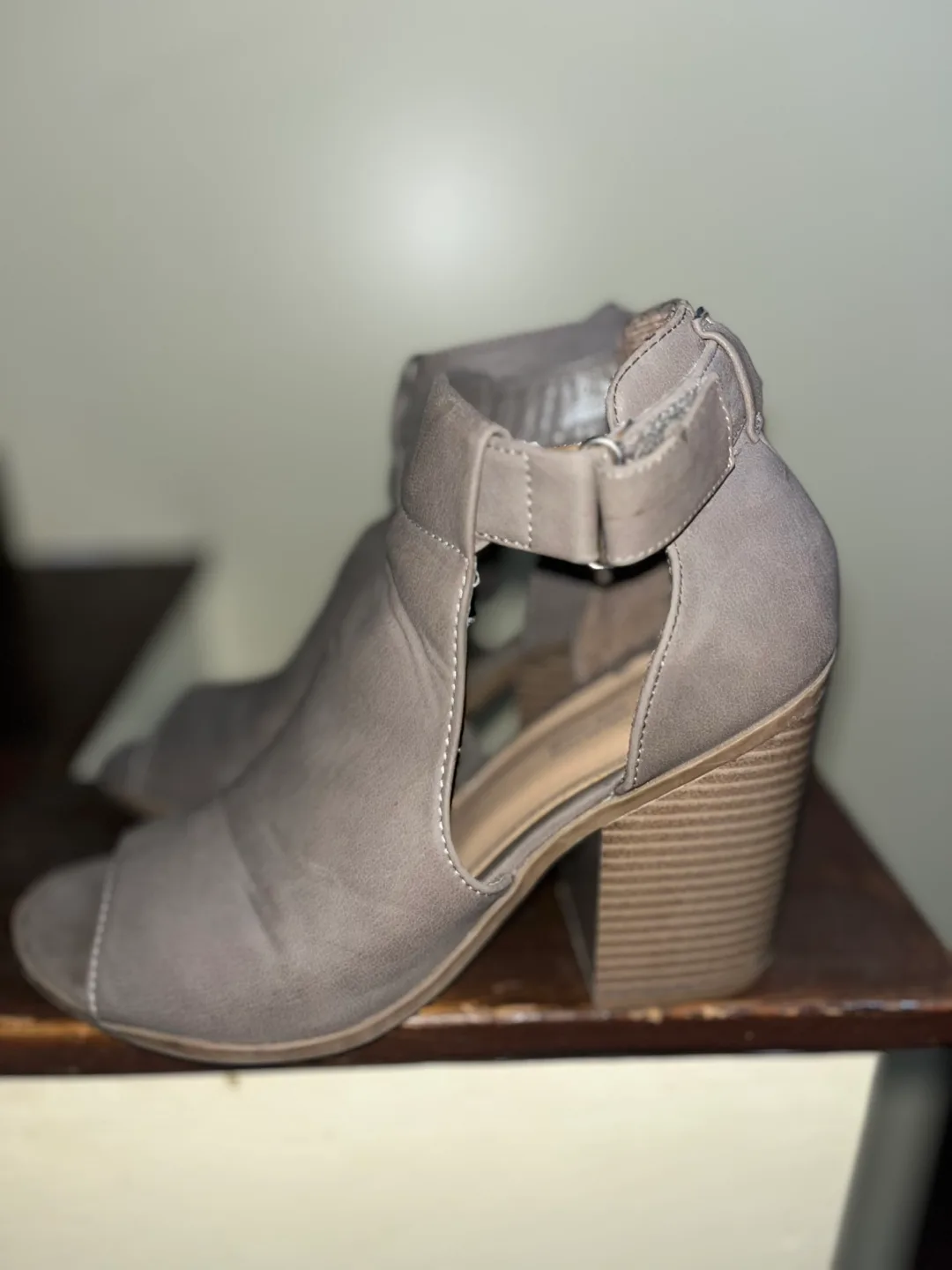 Grey Open Toe Heels - Size 7 thumbnail
