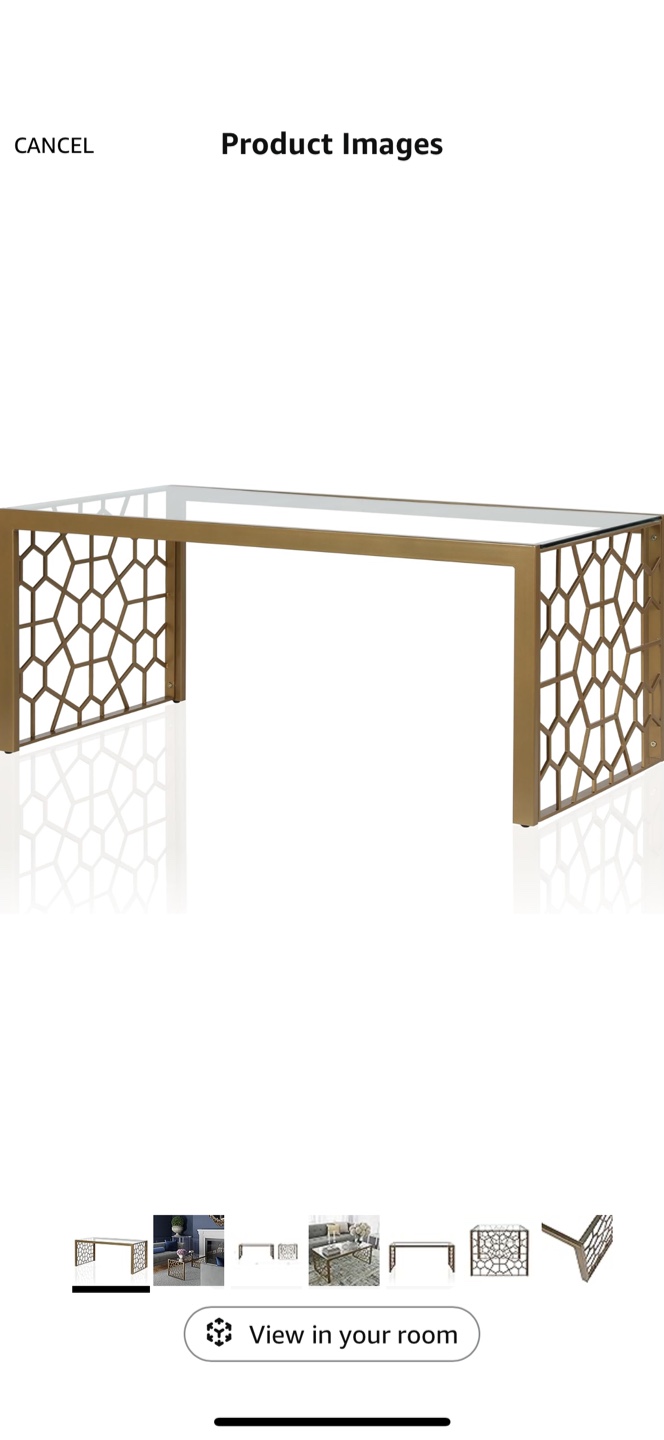 Gold Metal & Glass Coffee/End Table Set