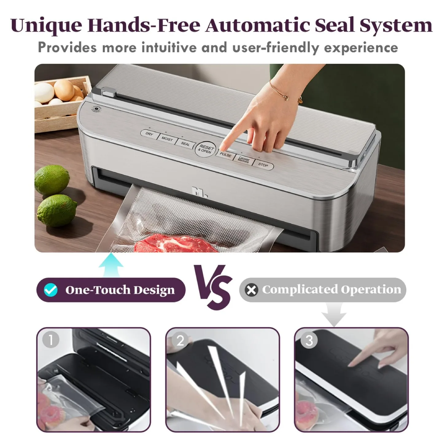 Mesliese Automatic Food Vacuum Sealer Machine, 85kPa 120W image indicator(4)
