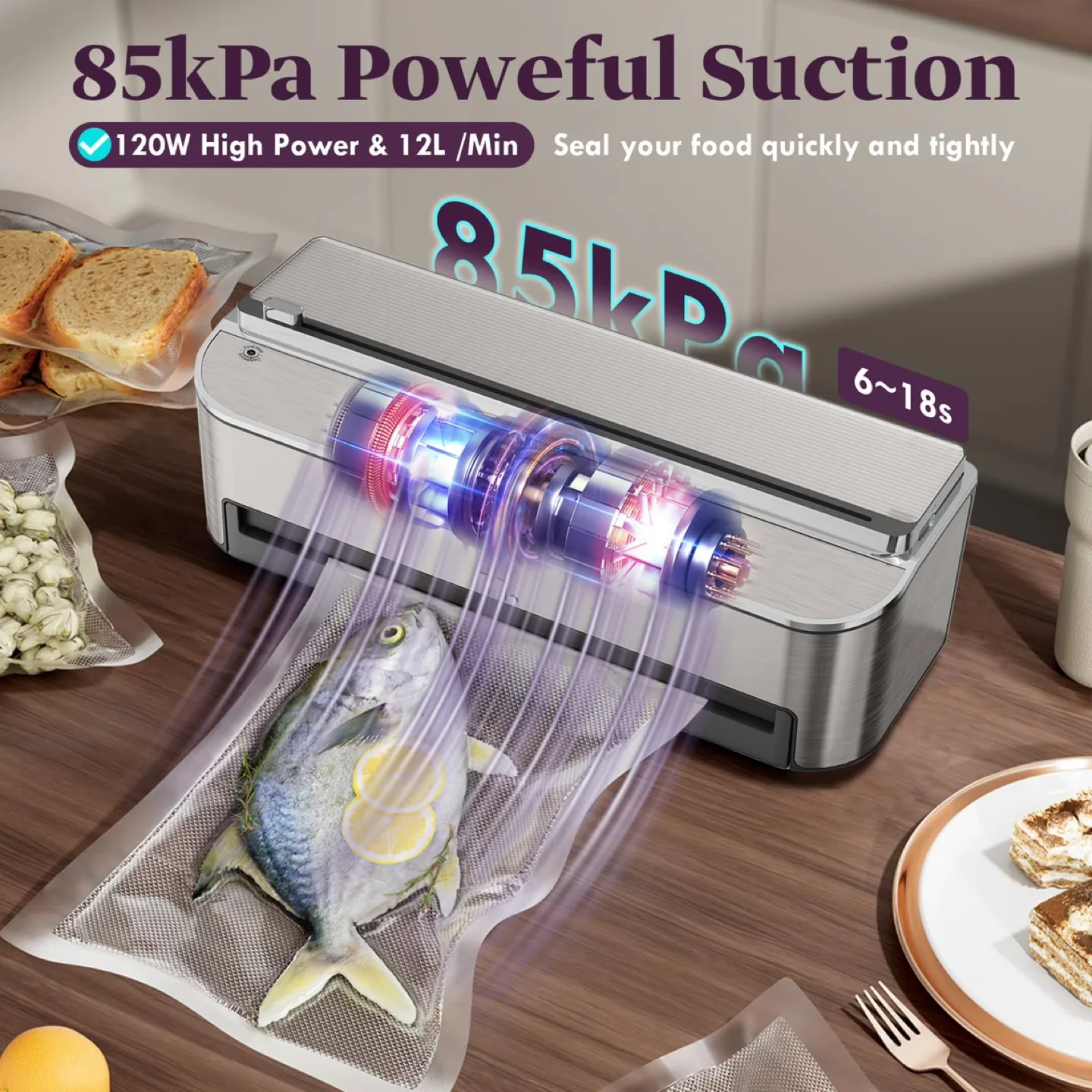 Mesliese Automatic Food Vacuum Sealer Machine, 85kPa 120W image indicator(6)