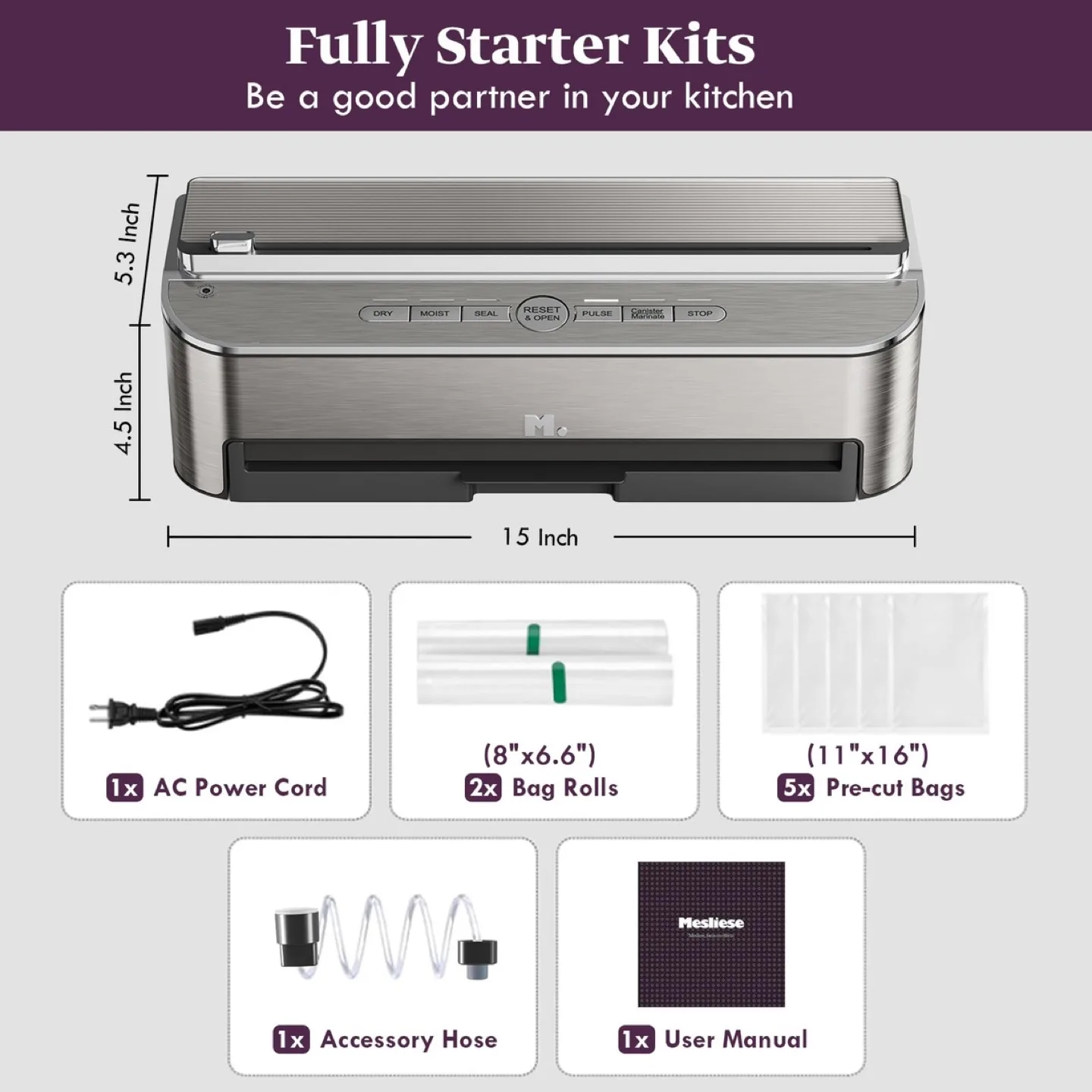 Mesliese Automatic Food Vacuum Sealer Machine, 85kPa 120W image indicator(2)