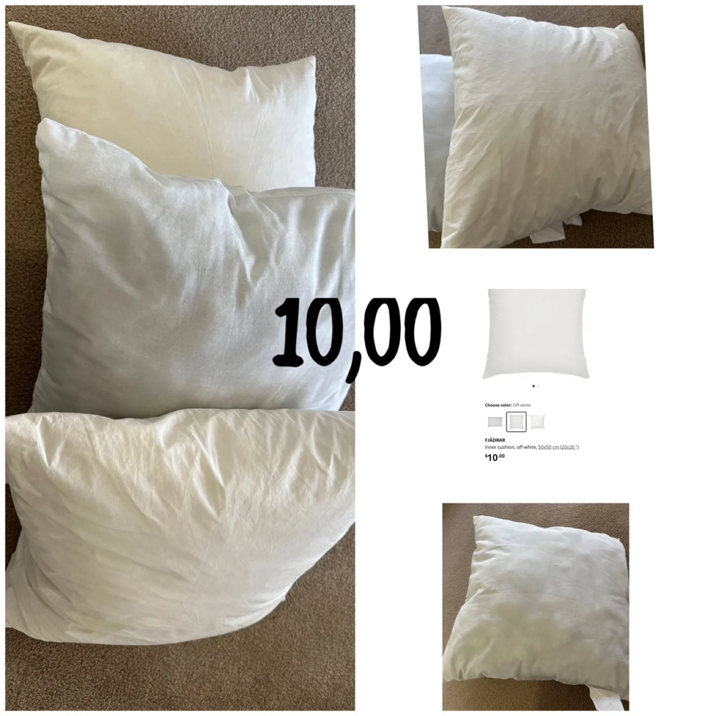IKEA Fjädrar Pillow Insert - 2 Off-White and 1 White thumbnail