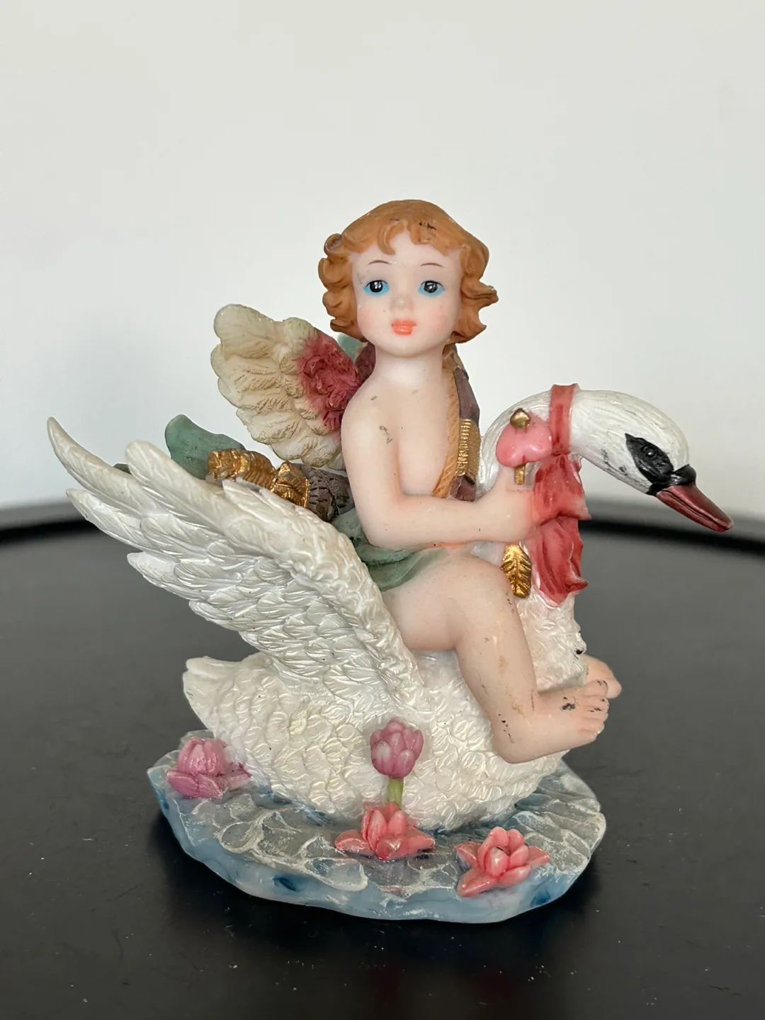 Angel Riding Swan Figurine ASIS 🇨🇦 thumbnail