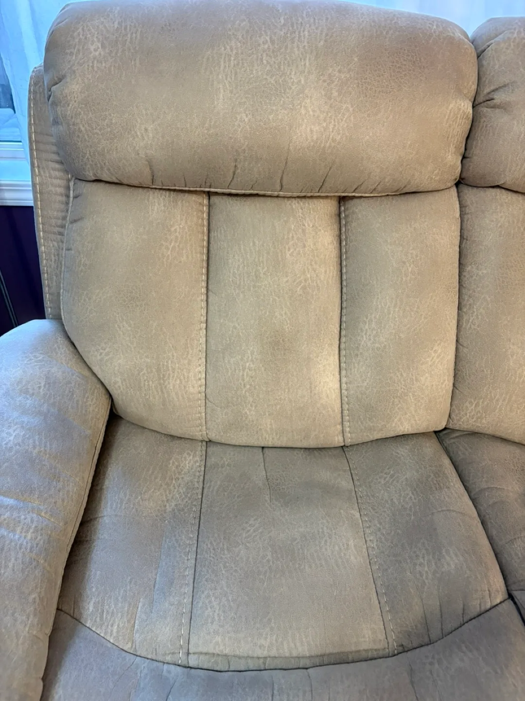 Faux silver/light grey suede small space recliner love seat thumbnail
