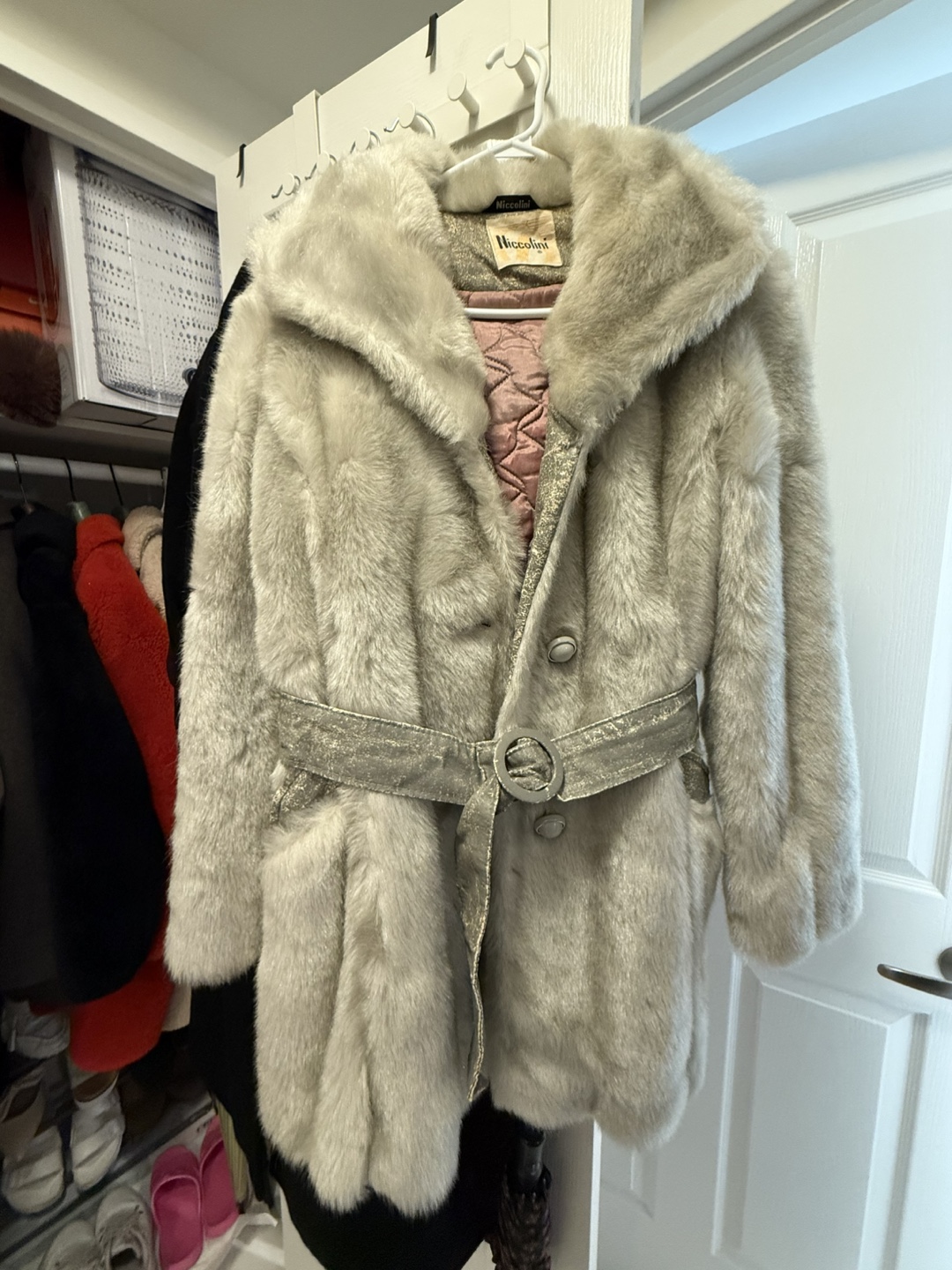 Gray/Silver Vintage Wool Faux Fur Coat - photo 3