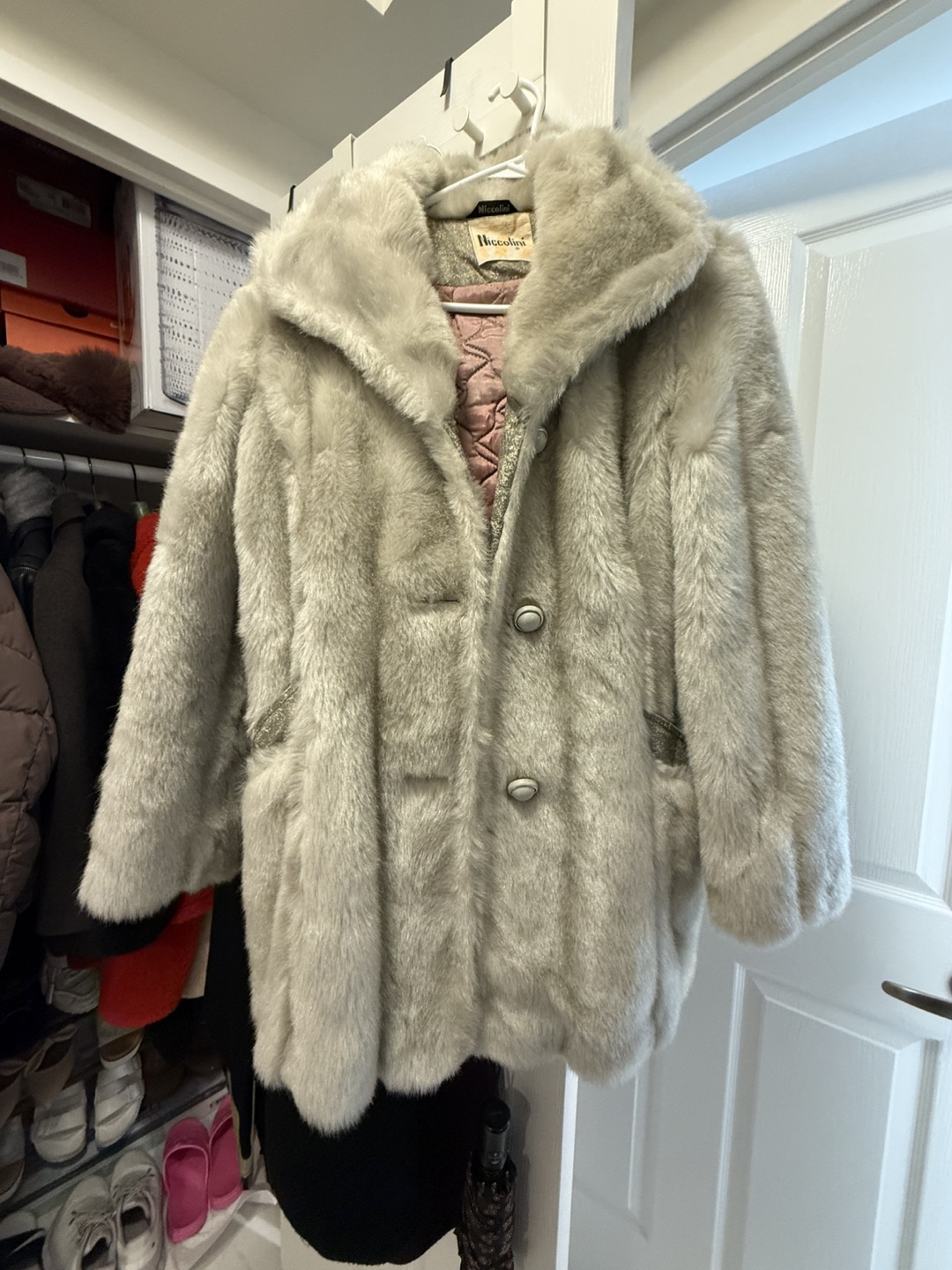 Gray/Silver Vintage Wool Faux Fur Coat