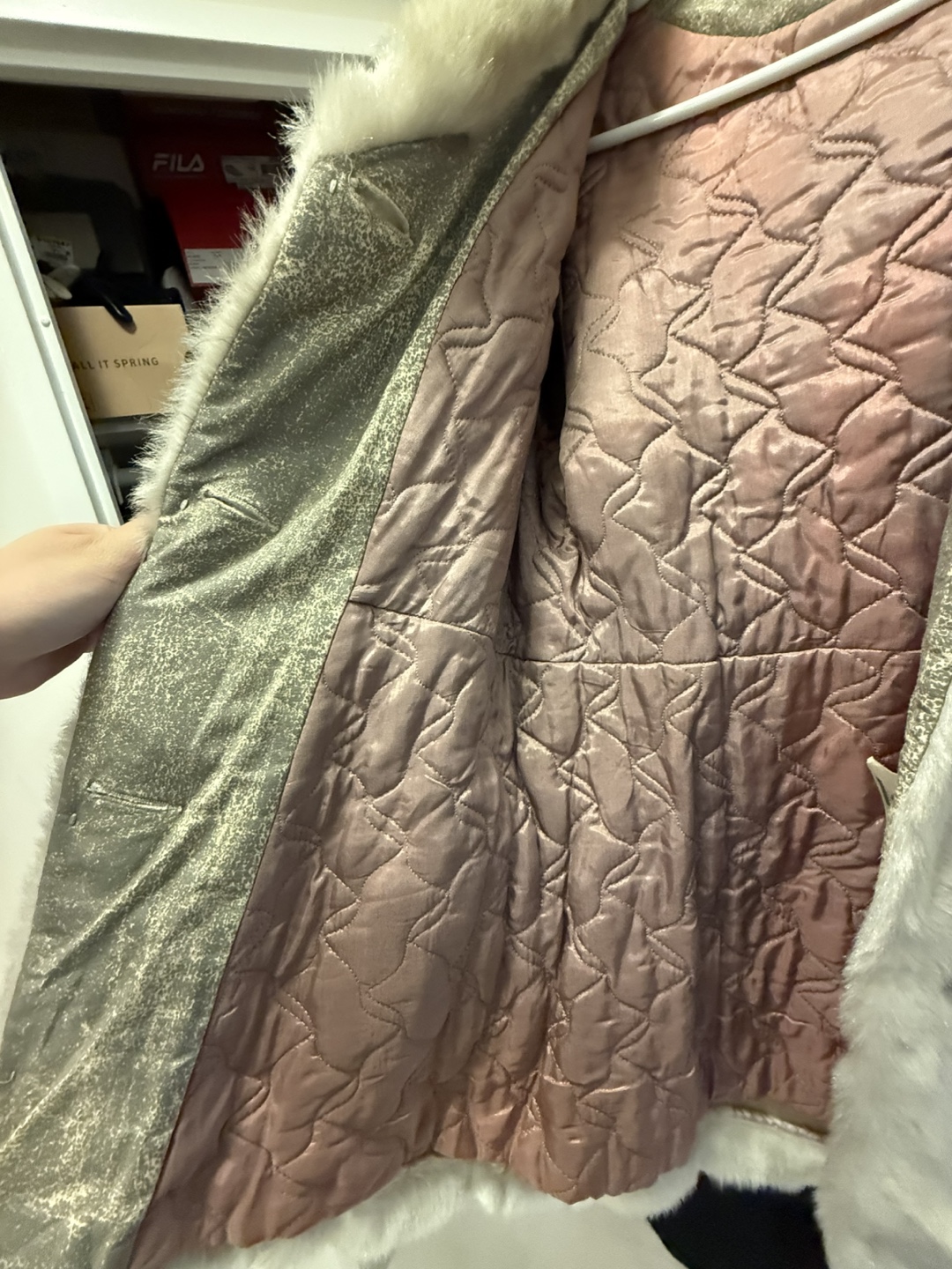 Gray/Silver Vintage Wool Faux Fur Coat - photo 5