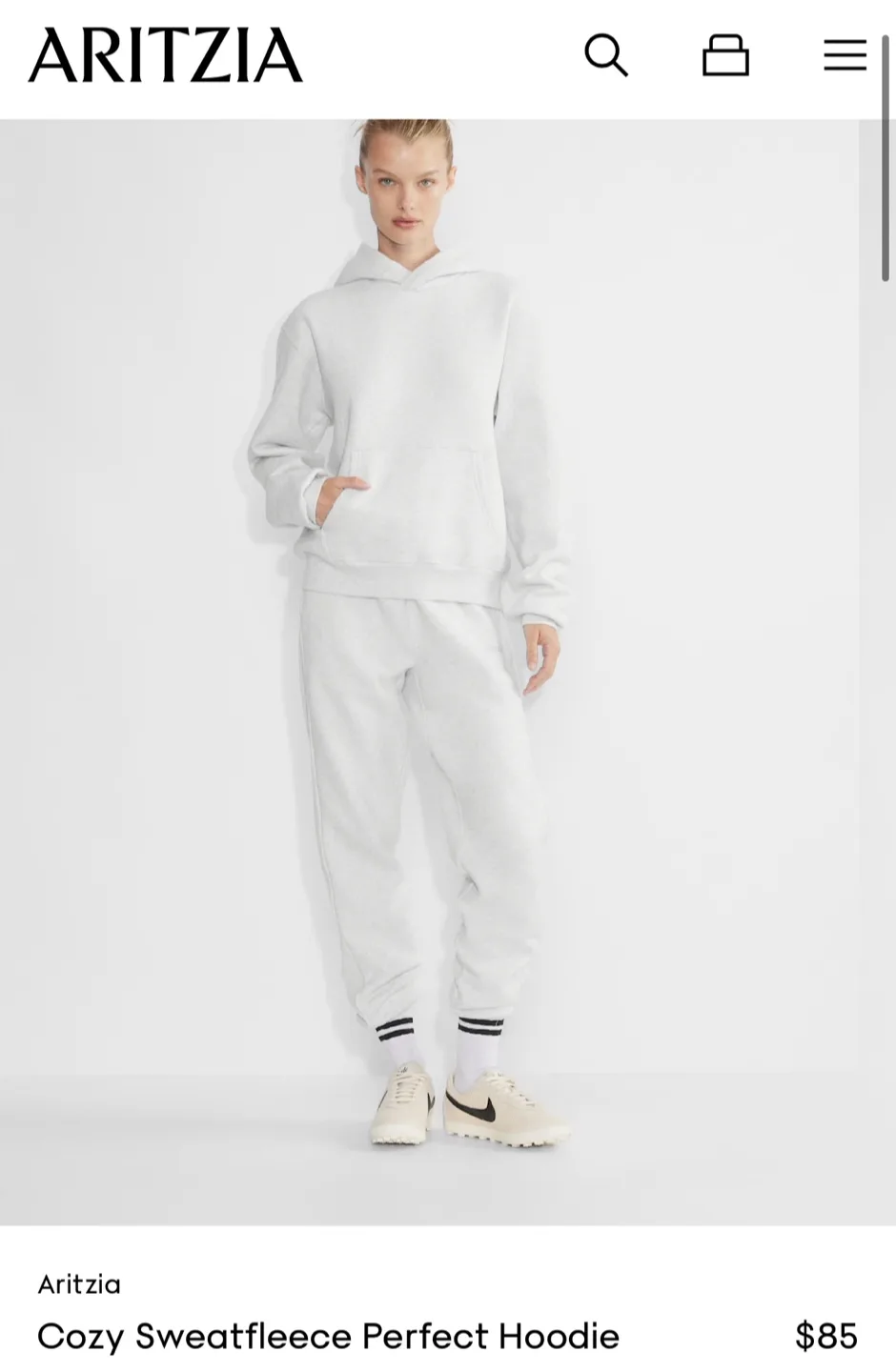 Aritzia Cozy Fleece Perfect Hoodie - heather cloud white image indicator(3)