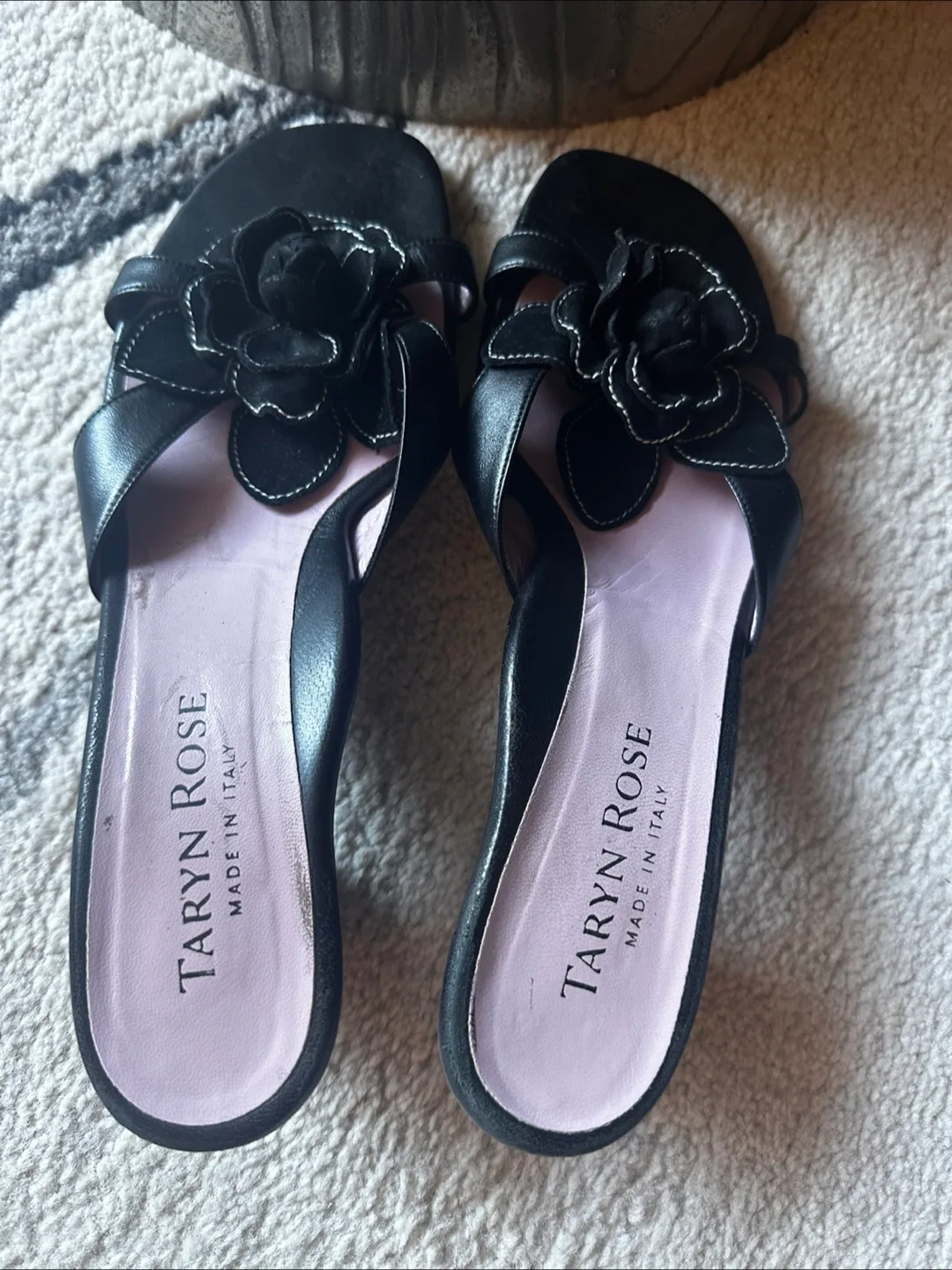 Taryn Rose black leather slides thumbnail