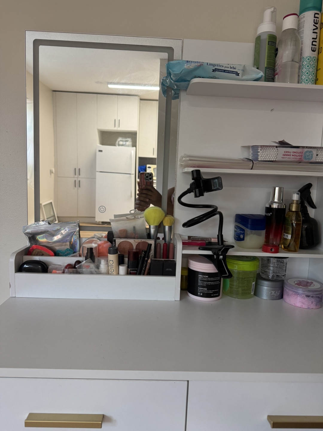 White Vanity Desk with Mirror - photo 3