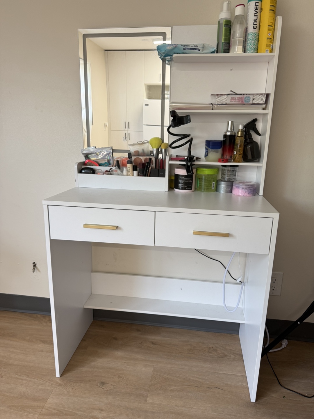 White Vanity Desk with Mirror