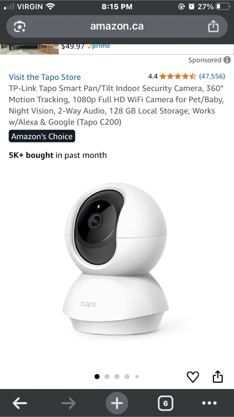 TP-Link Tapo C200 Home Security Wi-Fi Camera thumbnail