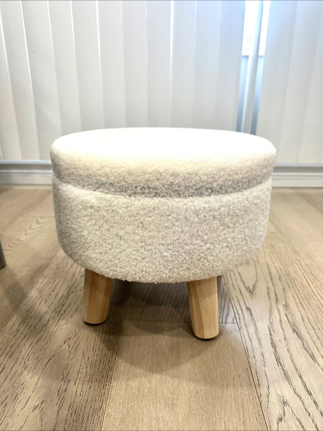White Sherpa Storage Ottoman Stool - 13" thumbnail