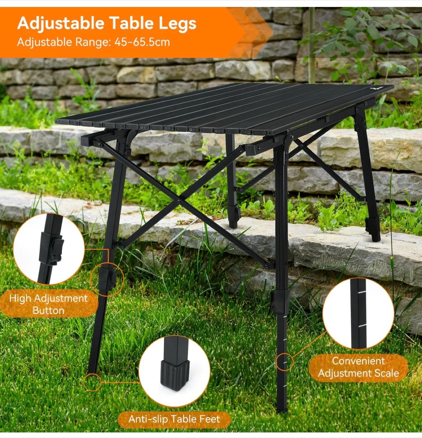 Sportneer Black Adjustable Camping Table image indicator(2)
