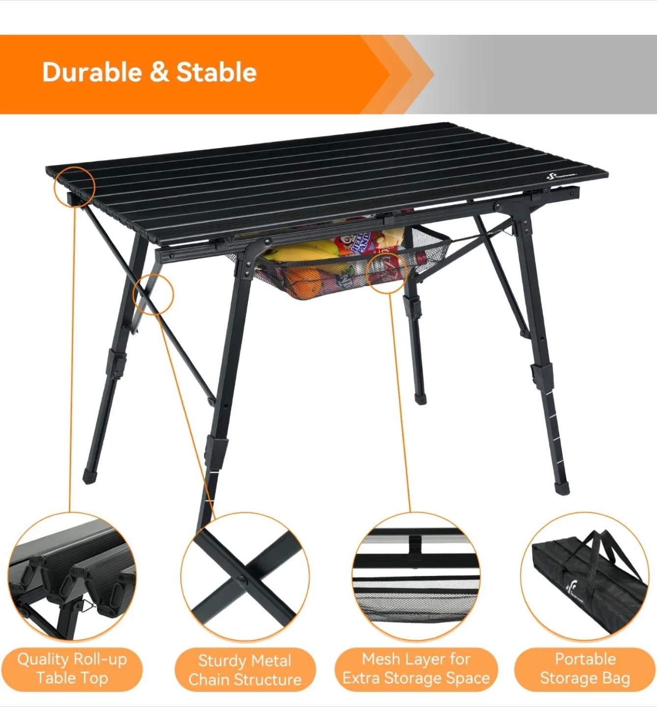 Sportneer Black Adjustable Camping Table image indicator(4)