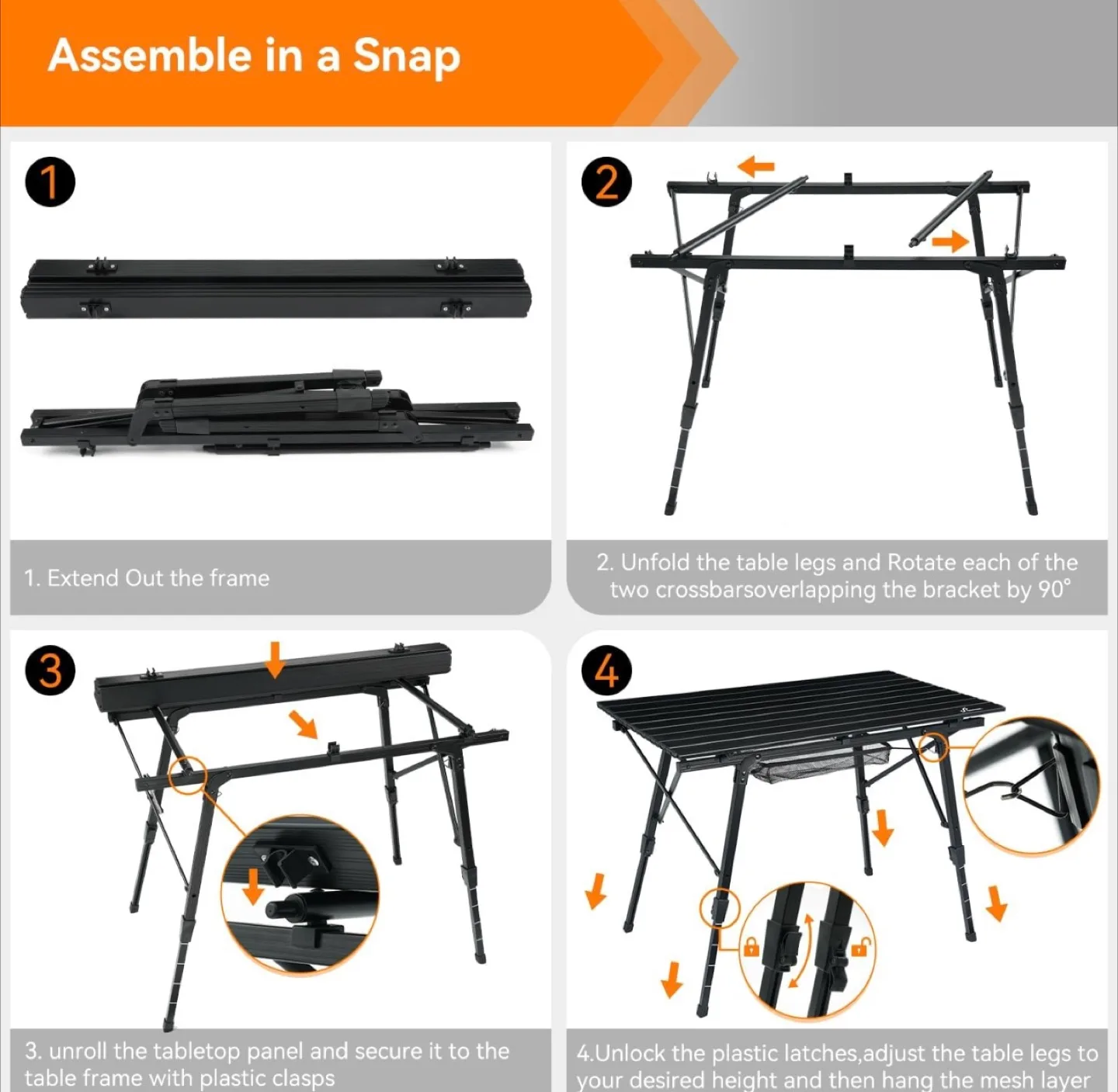 Sportneer Black Adjustable Camping Table image indicator(8)