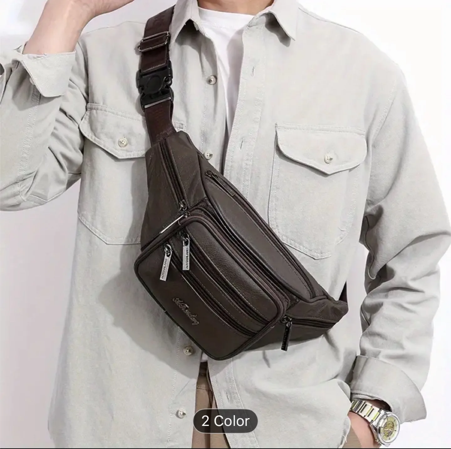 Aotianlang Leather Waist Bag - Brown thumbnail