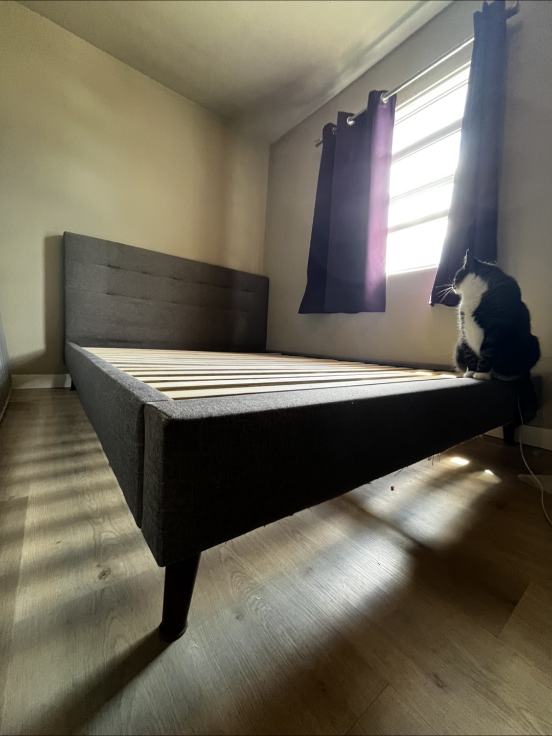 Grey Upholstered Queen Bed Frame - photo 4